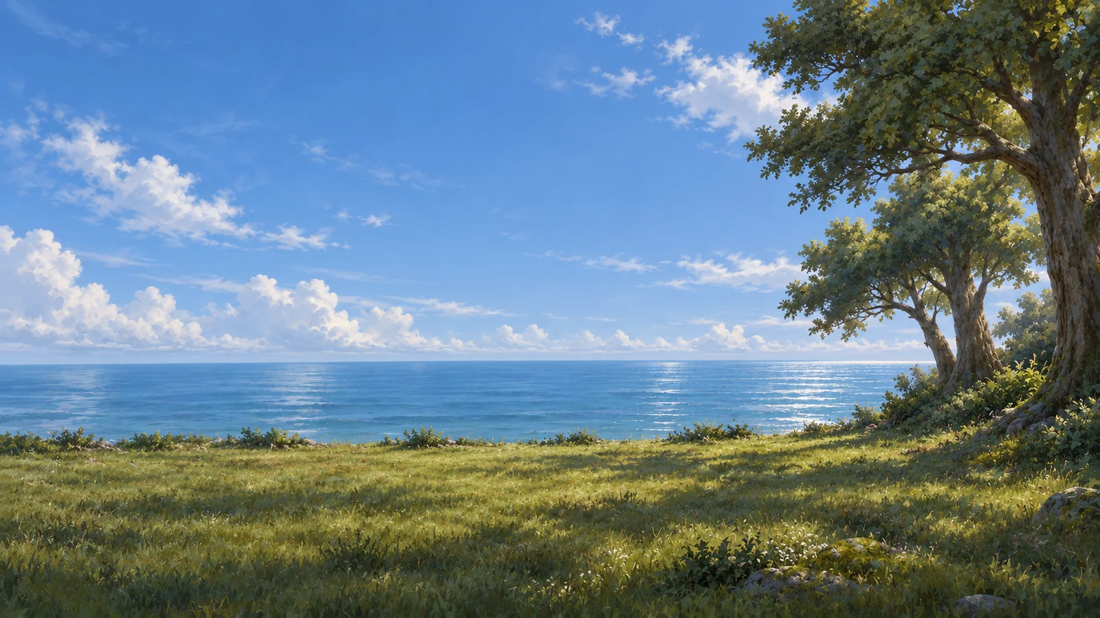 A quiet forest edge in blue daylight